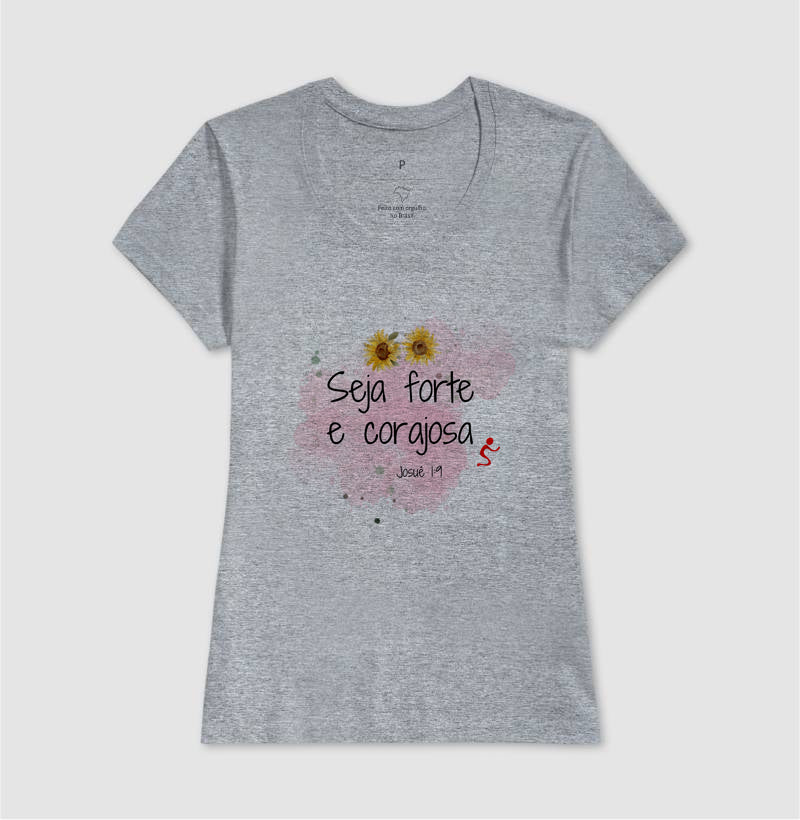 Camiseta Cristã Feminina Forte & Corajosa – Estampa Bíblica | Semeador Store