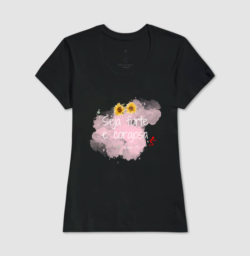 Camiseta Cristã Feminina Forte & Corajosa – Estampa Bíblica | Semeador Store