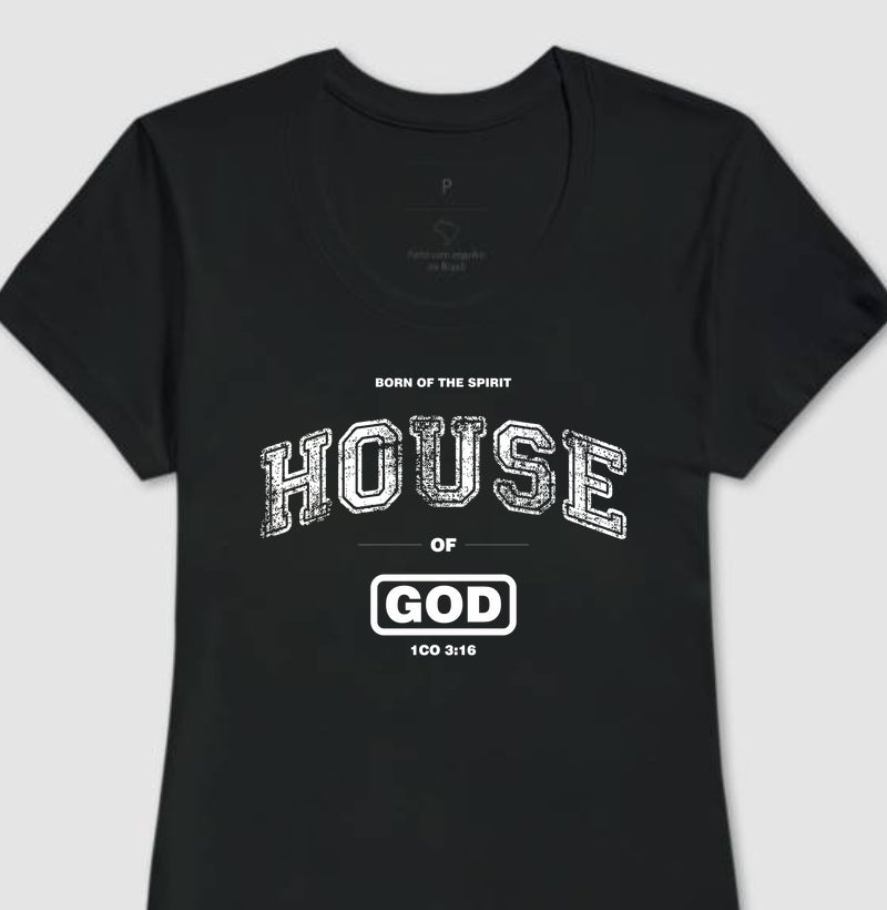 Camiseta Cristã Feminina – “House of God” com Estilo e Fé em Cada Detalhe | Semeador Store