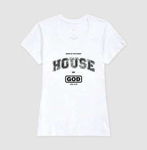 Camiseta Cristã Feminina – “House of God” com Estilo e Fé em Cada Detalhe | Semeador Store