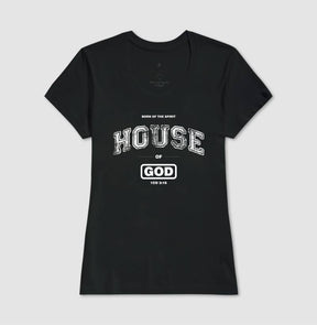 Camiseta Cristã Feminina – “House of God” com Estilo e Fé em Cada Detalhe | Semeador Store