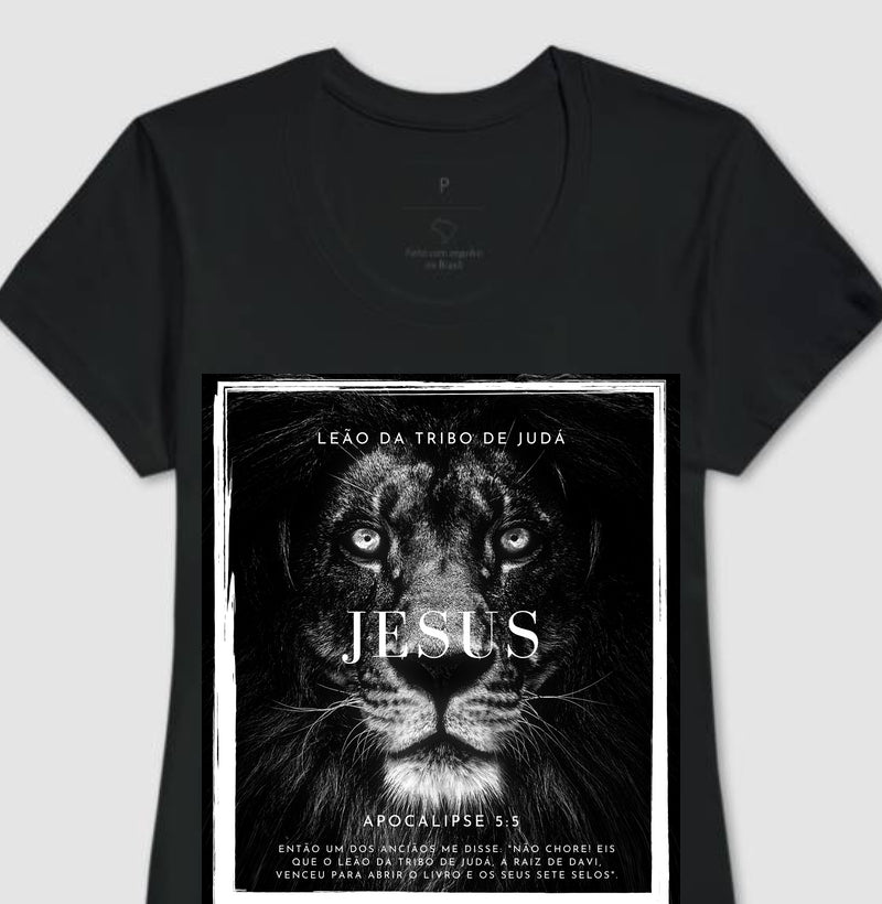 Camiseta Cristã Feminina – “Leão da tribo de Judá” com Estilo e Fé em Cada Detalhe | Semeador Store