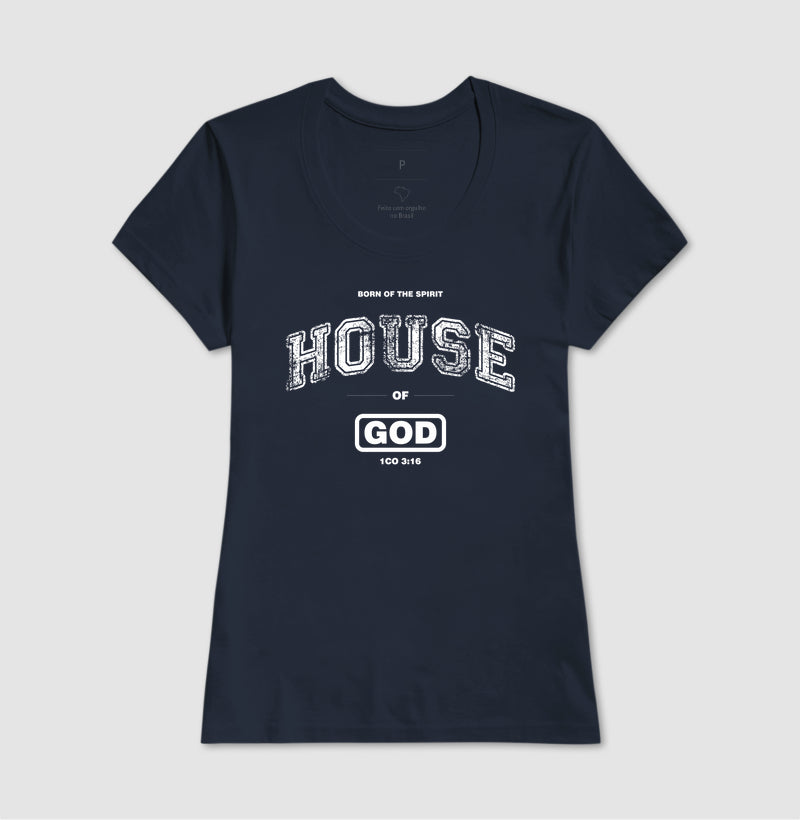 Camiseta Cristã Feminina – “House of God” com Estilo e Fé em Cada Detalhe | Semeador Store