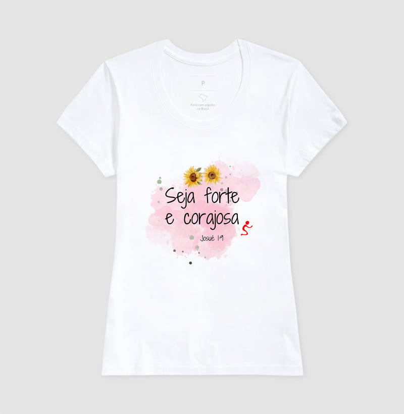 Camiseta Cristã Feminina Forte & Corajosa – Estampa Bíblica | Semeador Store